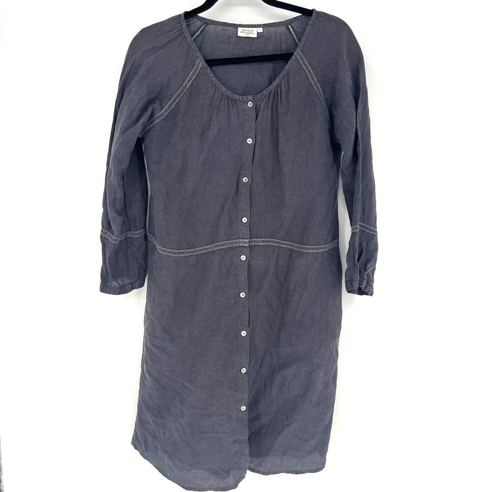 Hartford Linen Button Front Dress Gray Women Size 1 US 4 Small Casual Minimalist